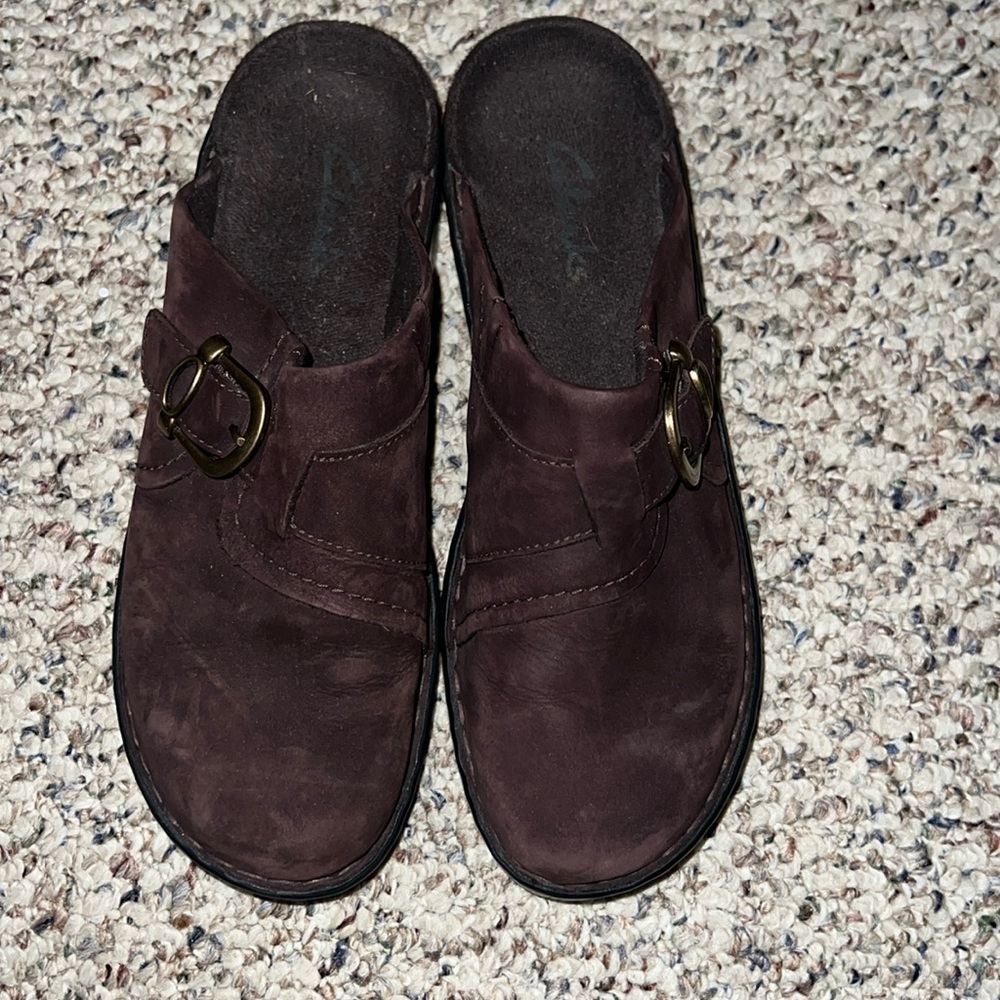 Clarks brown suede mules‎ size 7